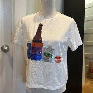 QUEEN OF SPARKLES FL Gators Football Sequin Embellished Cream T-Shirt like new